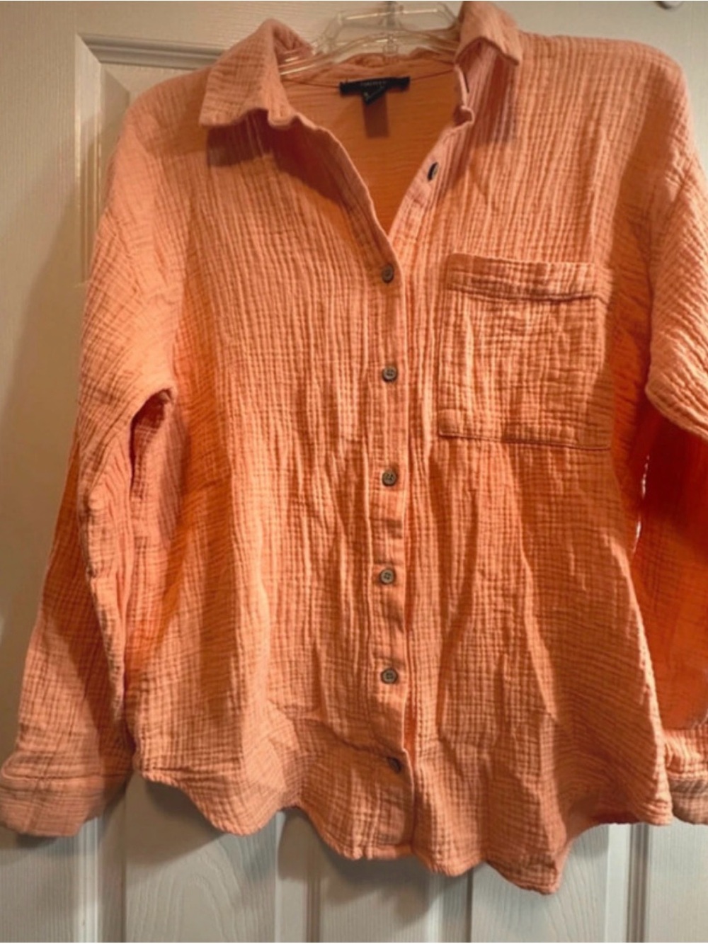 Forever 21 Peach Textured Button-Up Long Sleeve Top